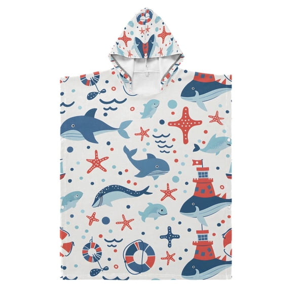 Kid Hooded Beach Towel Bath Poncho Towels Soft Absorbent Quick Dry for Boy Girl Lifebuoy Whale Starfish S