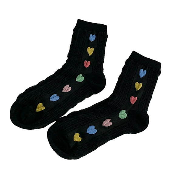 Bibifish Womens Socks Autumn Winter Trendy Heart Printed Cable Knit Mid Calf Socks Warm And Cozy Crew Socks For Ladies And Girls