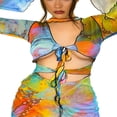 thumbnail image 1 of Femmes Papillon Imprimé Mini Robe Manches Longues Profonde V-Cou Creux Lacets Bodycon, 1 of 4