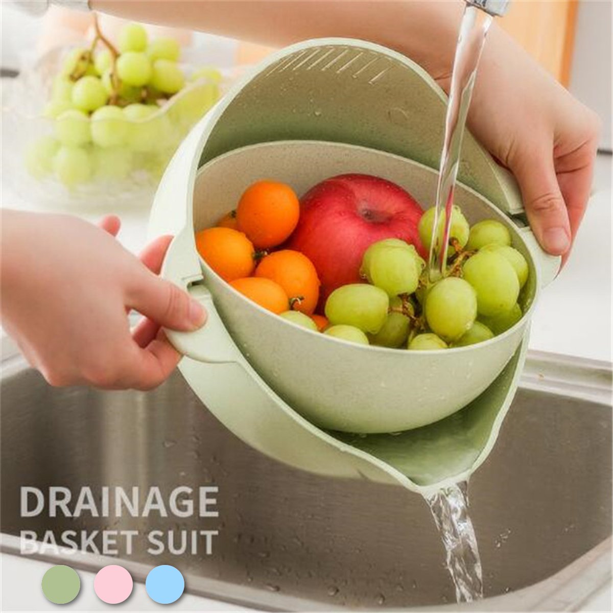 2in1 Multifunction Kitchen Colander/Strainer and Bowl Set, Double