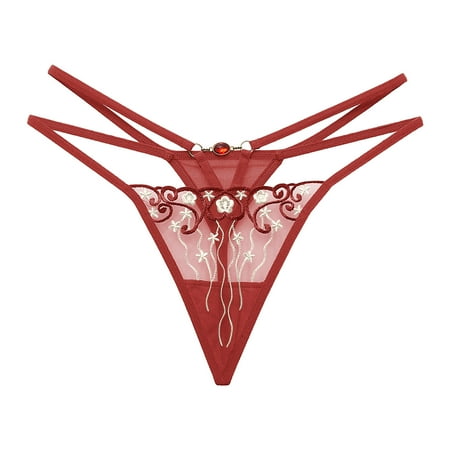 

Panties For Women French Sheer Lace Low Rise Embroidered Thong
