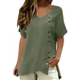 thumbnail image 5 of Turilly Womens Casual Cotton Linen Top Summer Ladies V-Neck Short Sleeve Buttoned Irregular Hem Blouse for Daily Wear, 5 of 6