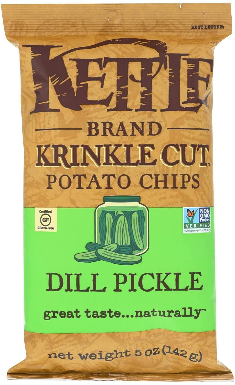 Kettle Foods, Krinkle Cut Potato Chips, Dill Pickle, 5 oz (141 g) Pack