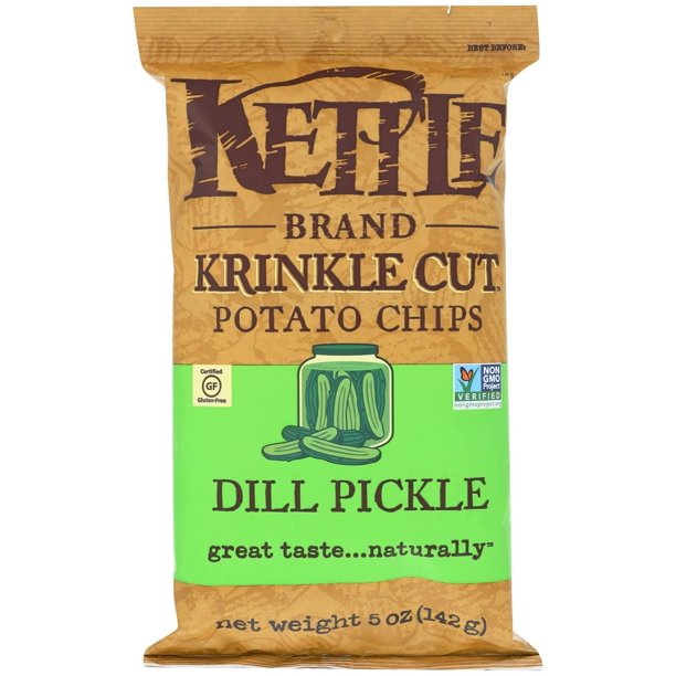 Kettle Foods, Krinkle Cut Potato Chips, Dill Pickle, 5 oz (141 g) Pack