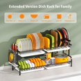 thumbnail image 3 of Dish Drying Rack, 2 Tier Large Dish Rack for Pots and Pans, 304 Stainless Steel Dish Drainer with Drain rd Utensil Holder and 8 Hooks for Kitchen Counter, Black, 3 of 6