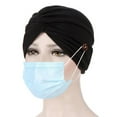 thumbnail image 3 of Women Turban with Buttons Pre-Tied Knot Pleated Turban Cap Beanie Headwrap Sleep Hat Turban Headband for Protecting Your Ear, 3 of 8