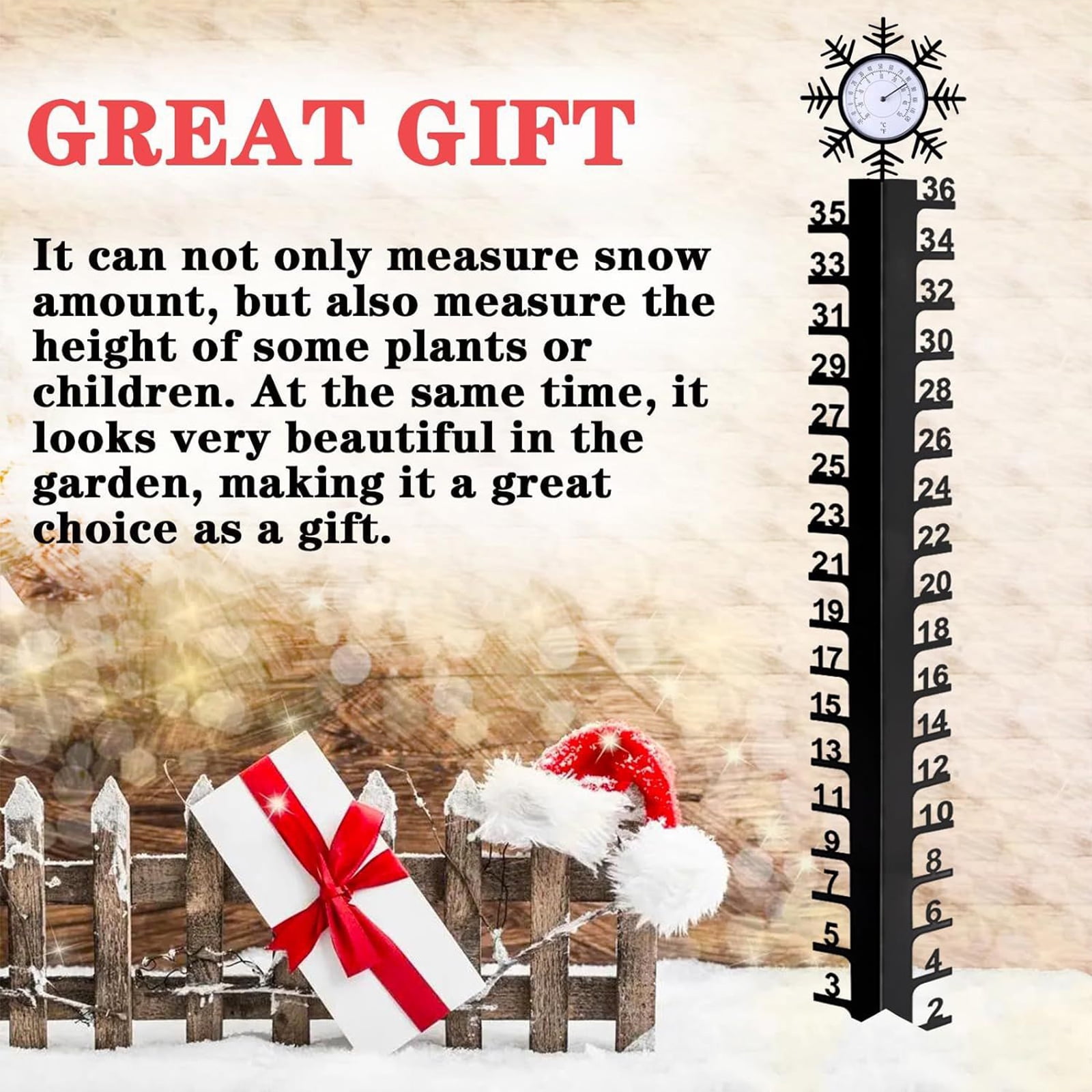 Outdoor Snow Gauge 36in Snow Measuring Snowfalls Gauge with for Yard Decorations Garden Rain Gauge