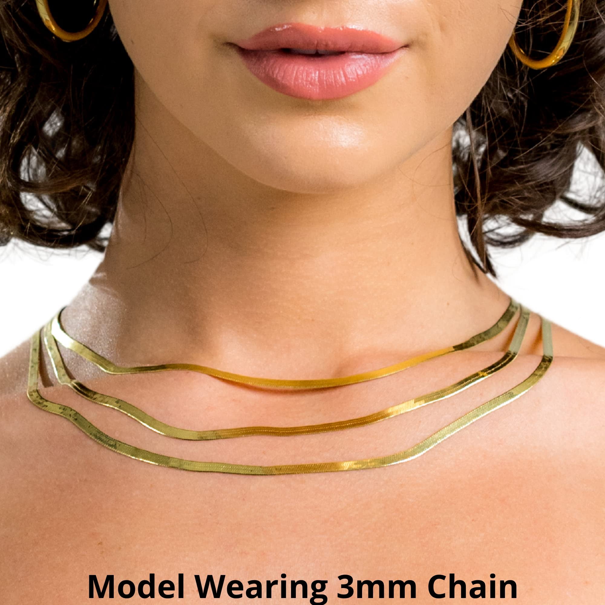 Herringbone Chain Necklace Sterling Silver 14k Gold Plated | 5mm 16 inch Choker Italian, Gold Herringbone Chain for Women