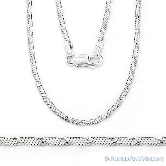 1.4mm 4-Side Snake Italian Chain Necklace in 2-Tone .925 Sterling Silver w/ Rhodium