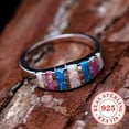 thumbnail image 2 of 1pc Women's Fashion Ring 3.4g S925 Pure Silvery Inlaid Colorful Synthetic Opal Ring Women's Daily Casual Vacation Party Pride Month Jewelry Gift,Silvery10, 2 of 7