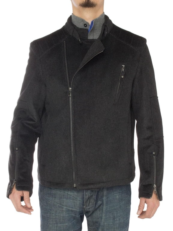 Men's Wool Casual Sport Coat Modern Fit Stand Collar Moto Jacket Charcoal Gray