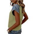 thumbnail image 5 of Womens Short Sleeve Waffle Knit Top Denim Trim, Raglan Sleeve Summer Round Neck Tees Casual Layered Look T-Shirts for Daily Wear Soft Jean Inspired 2026 Fashion, 5 of 7