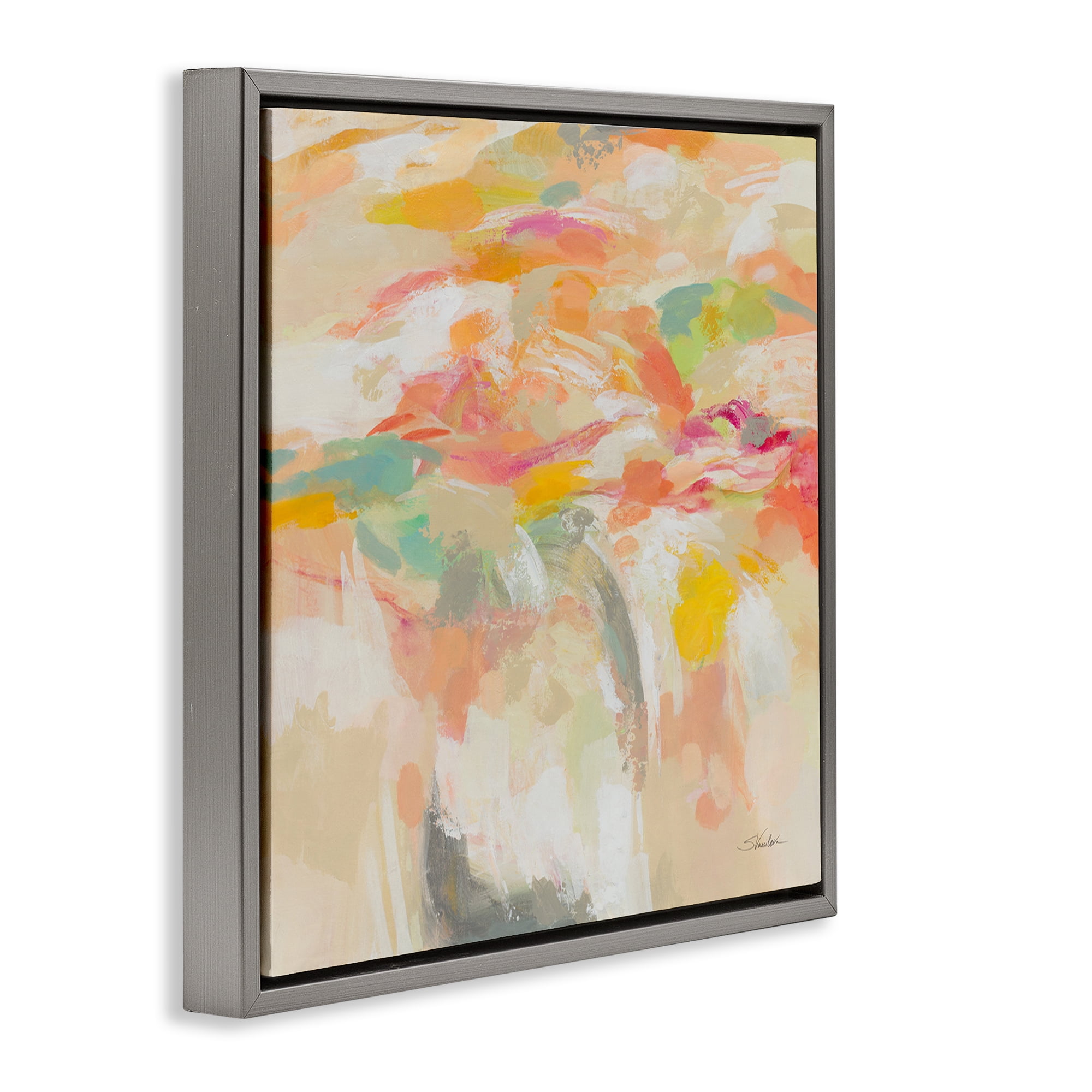 Stupell Industries Summer Solstice Abstraction Abstract Painting Gray Floater Framed Canvas Art Print Wall Art, 25 x 25