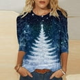 thumbnail image 3 of Christmas T Shirts For Women Crew Neck 3/4 Sleeve Print Pullover Tops Plus Size Loose Funny Graphic Xmas Holiday Blouse (3XL, Blue), 3 of 5