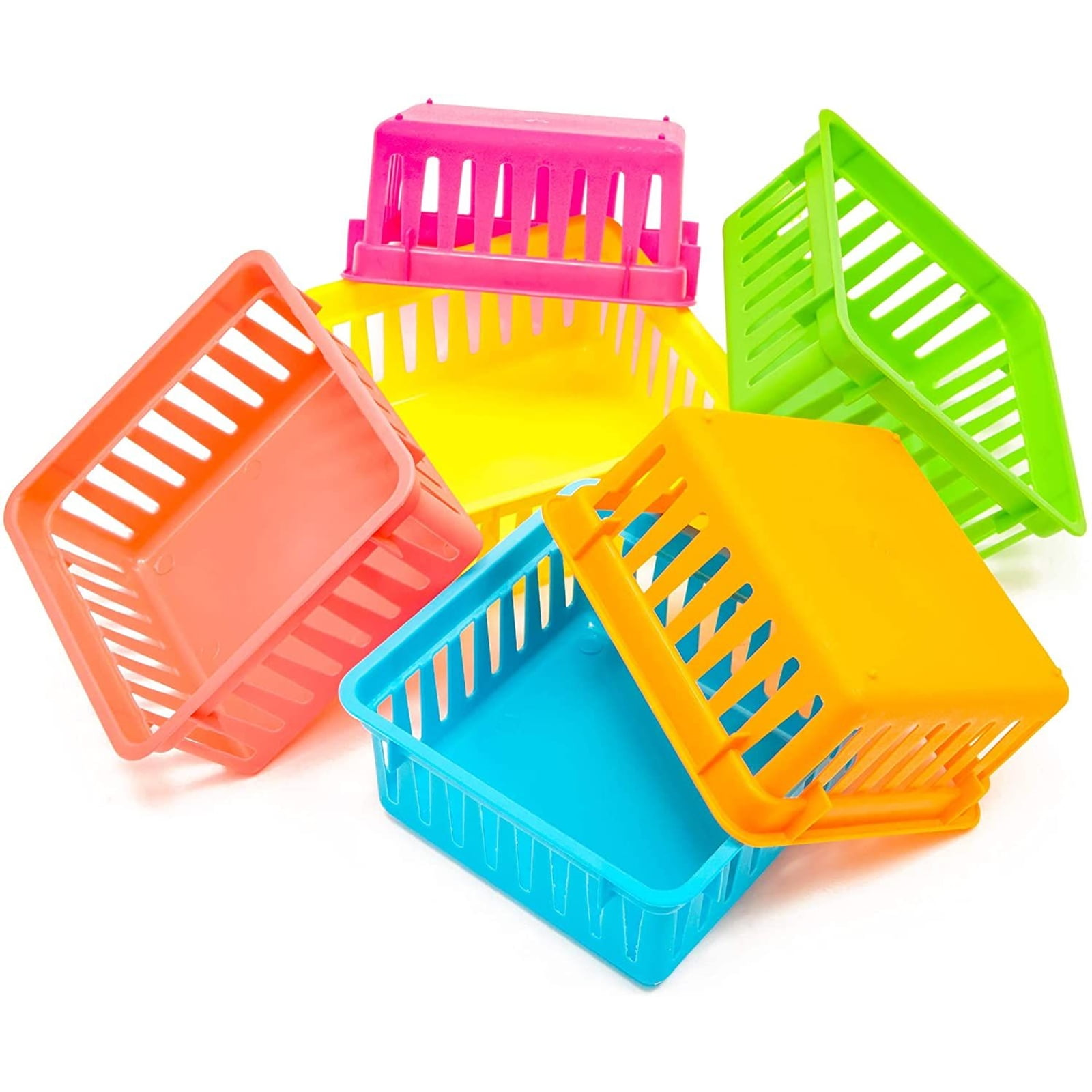 12 Pack 6 Colors Plastic Pen & Pencil Storage Baskets Trays for Classroom Organizer Drawers Shelves Closet and Desk