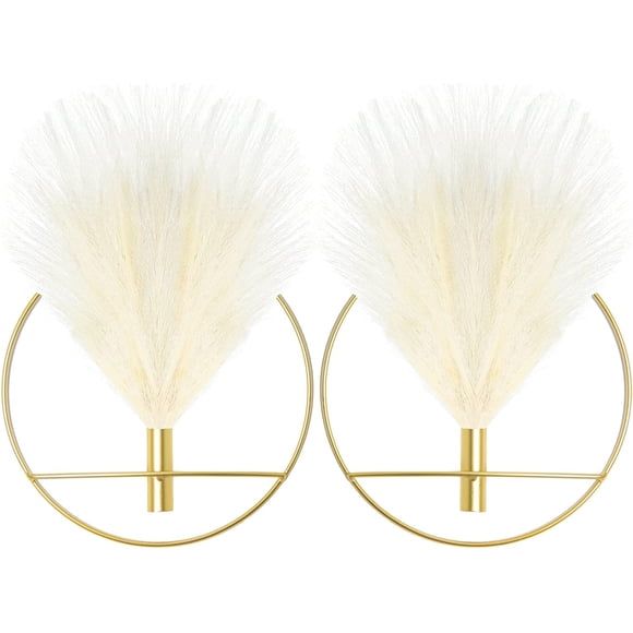 PinesC 2 Décoration Murale Dorée (11.8x11.8 Pouces), Herbe de la Pampa, Plante Artificielle Suspendue, Plantes Artificielles pour Décoration Intérieure, Décoration Murale pour Salle de Bain, Chambre, Bureau, Salon, Cuisine Pampa