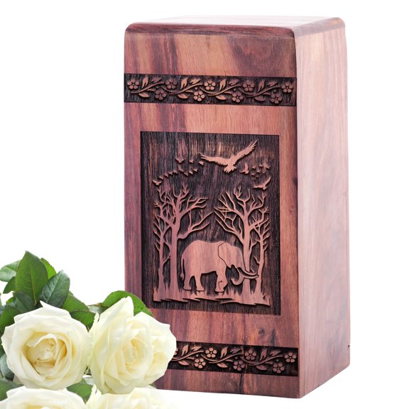 KARYLIZ Elephant Urns For Human Ashes 8-Inch - Cremation Urns For Human Ashes Adult Male Wooden - Stylish Wooden - Urn For Adult - Male Cremation Urn - Large Urn For Ashes For Women - 8 Inches