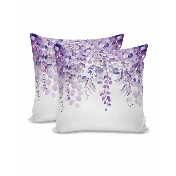 Throw Pillow Covers 20x20 Inch Set of 2 Purple Eucalyptus Decorative Pillow Covers Watercolor Leaves Cushion Cover Pillowcase for Sofa Couch Bed Home Decor