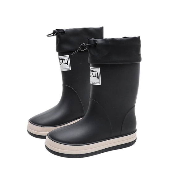 Xfvqtps Kids Rain Boots with Adjustable Drawstring Waterproof Rainboots Non-Slip Thick Sole Rubber Boots for Boys Girls Outdoor Play