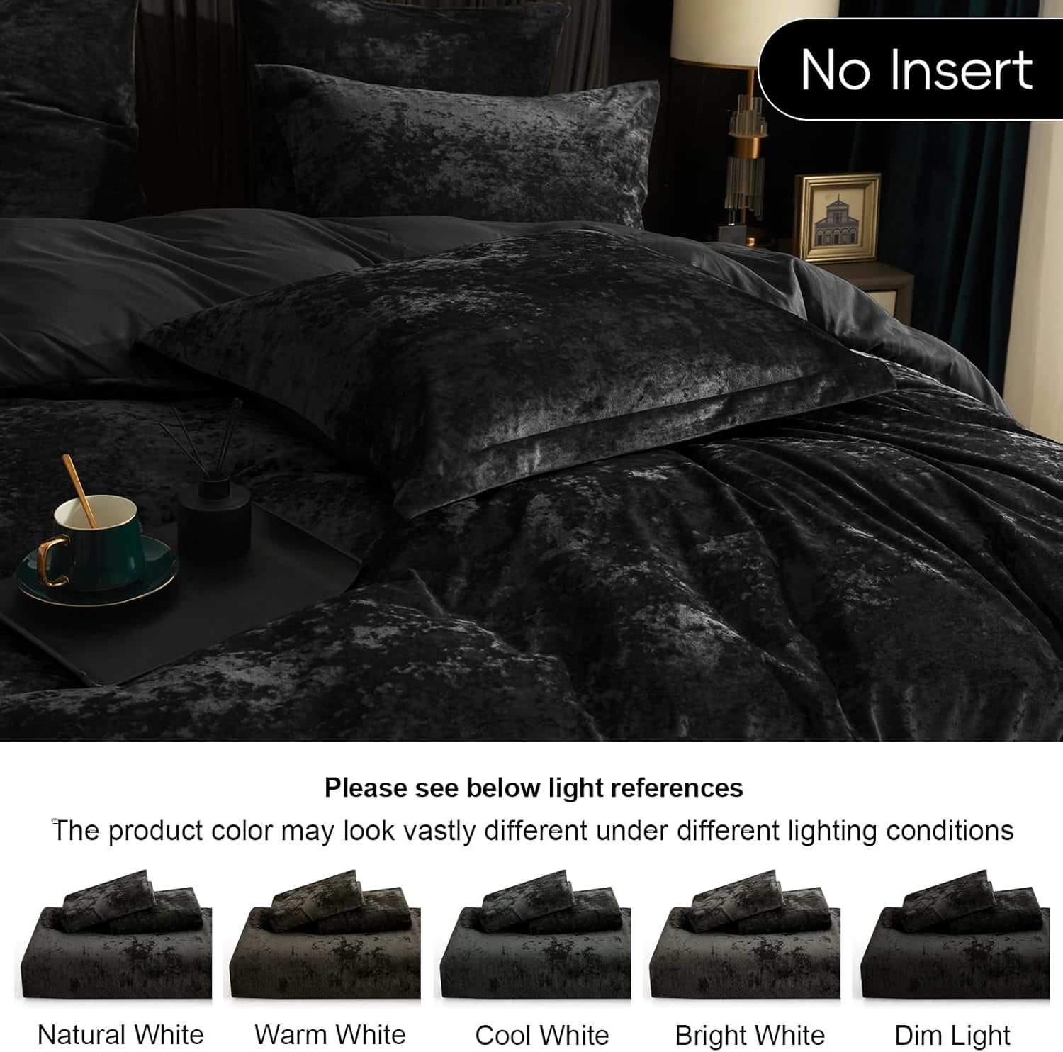 PHF Truly Velvet Duvet Cover Set King Size, 3 Pieces Luxury Ultra Soft Comforter Cover Set, Warm Flannel Duvet Cover with 2 Pillow Shams Bedding Collection, 104"x90", Black (No Insert)