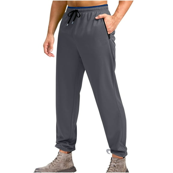 LIBRCLO Mens Sweatpants with Zipper Pockets Solid Color Casual Jogger Pants Elastic Waist Outdoor Running Workout Sweatpants Open Bottom