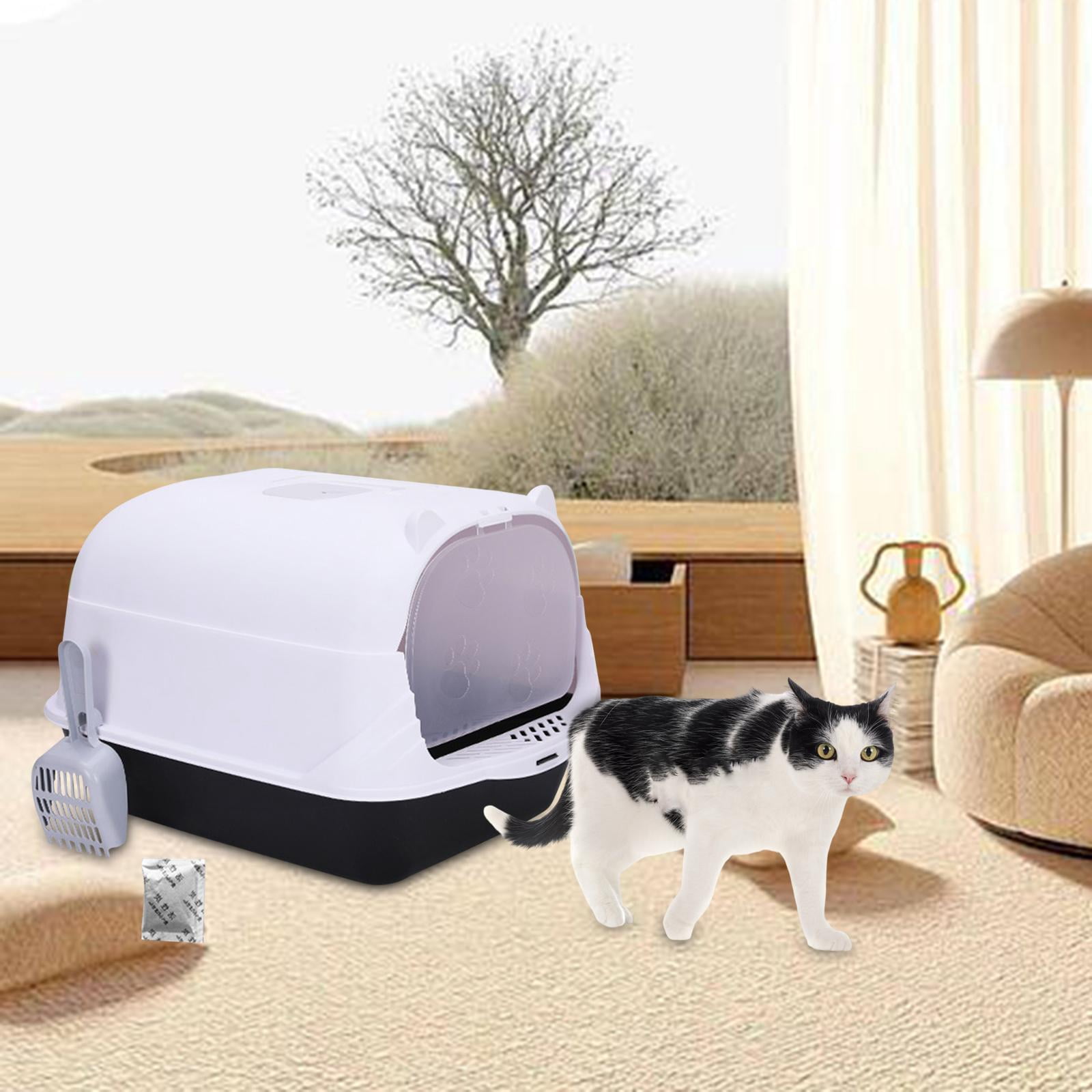 Bvdfgk Enclosed Cat Toilet Hooded Cat Litter Box Kitty Litter Pan High Sided Bedpan Cat Black