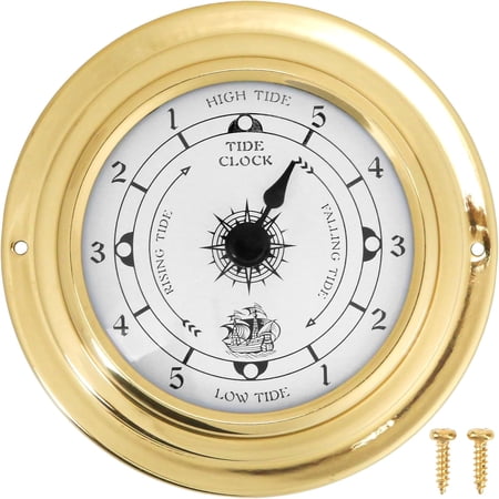 ABPETE 3.85-Inch Tide Clock, Brass-Finish High and Low Tide Indicator with 62 mm Dial, Wall-Mounted Ocean Decor for East Coast Fishing, Boating and Beach Activities
