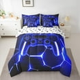 thumbnail image 3 of Feelyou Futuristic Gamepad Boys Bedding Comforter Set 7pcs, Neon Navy Honeycomb King Bedding Sets, Geometric Abstract Reversible Bed Sheets, Lightweight Room Decor, 3pcs, 3 of 7