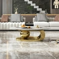 thumbnail image 5 of Tabaray Modern Oval Coffee Table Luxury Sintered Stone Top Coffee Table with Sculptural Geometric Stainless Steel Base,Mid-Century Marble Grain Center Table for Living Room,Gold, 5 of 7