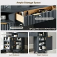 thumbnail image 4 of OKD Modern Fluted Corner Vanity Desk, 48" Corner Makeup Vanity Desk with Smart Mirror and Lights, Oak Vanity Desk with Charging Station and 3 Drawers & Shelves for Bedroom, Dark Grey, 4 of 9