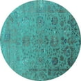 thumbnail image 1 of Ahgly Company Machine Washable Indoor Round Oriental Turquoise Blue Industrial Area Rugs, 4' Round, 1 of 4