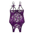 thumbnail image 4 of MRULIC intimates for women Crotch Backless Bodysuit Lingerie Jumpsuit Hollow Lace Bow Women Teddy Open Purple + S, 4 of 6