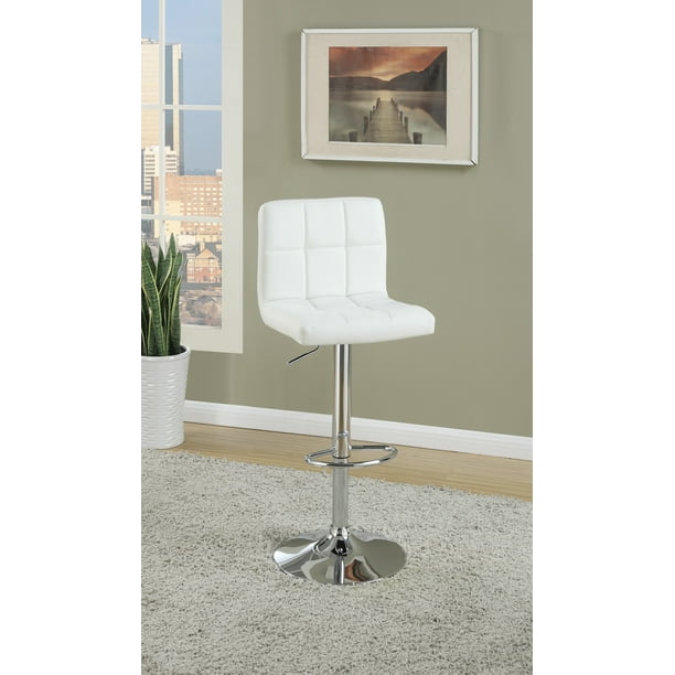 White Faux Leather Bar Stool Counter Height Chairs Set of 2 Adjustable