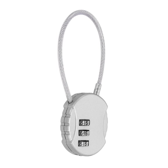 Uxcell 1-Pack Combination Padlock, Zinc Alloy 3 Digit Password Round Shaped Cable Luggage Combo Lock Outdoor Keyless Lock [Silver]
