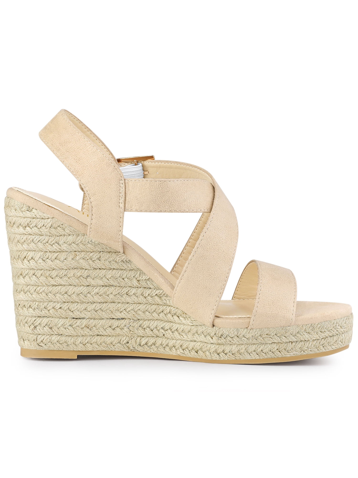 DARING DIVA Women's Stylish Espadrilles Platform Slingback Wedges Sandals Beige 8.5