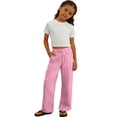 thumbnail image 5 of KyCheLot Girls Cotton Linen Pants Hem Slit Summer Comfy Wide Leg Elastic Waist Lounge Pant with Pockets, 5 of 6