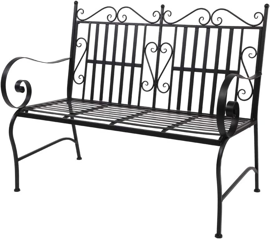 VINGLI Patio Steel Garden Bench with Black Finish, Weather Resistant