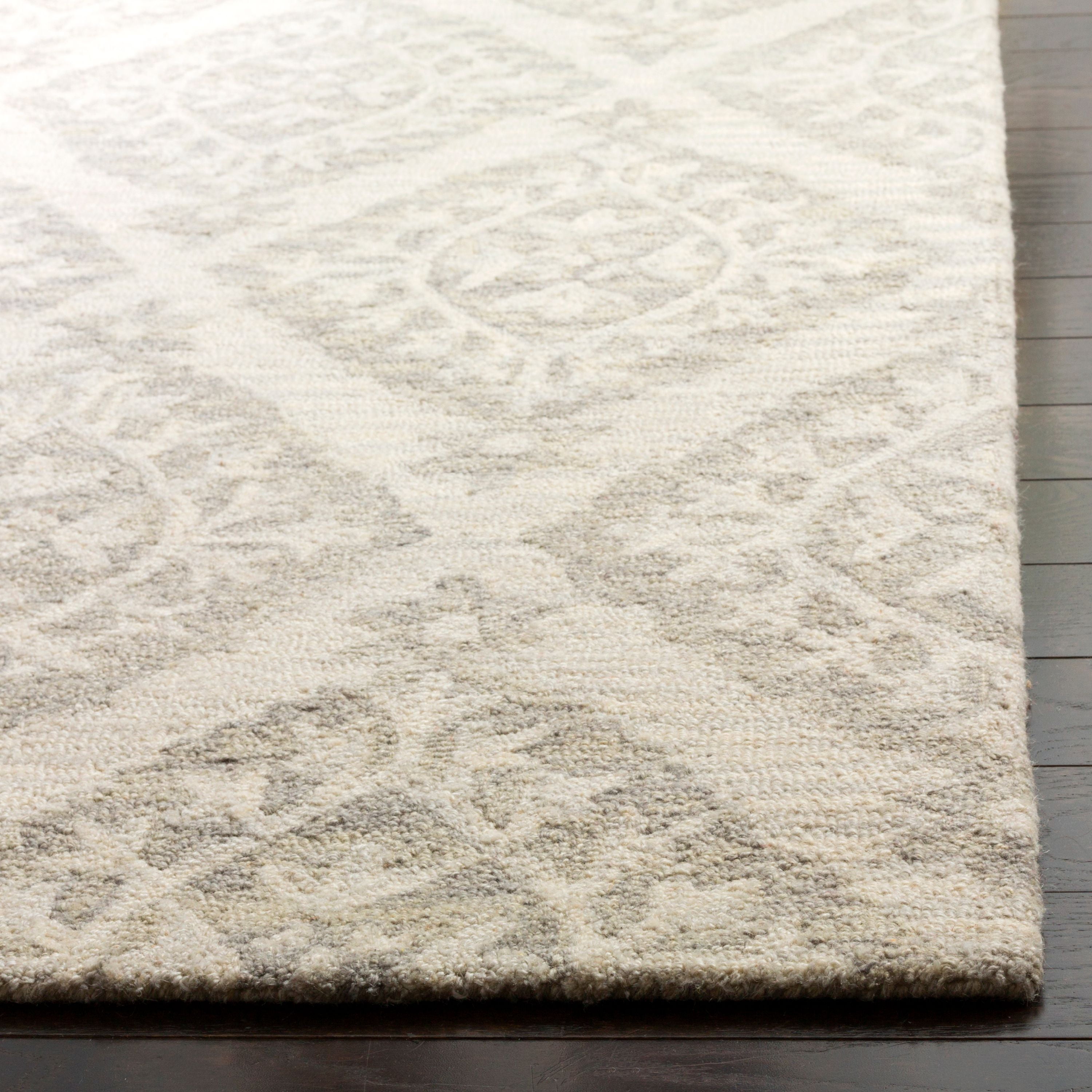 SAFAVIEH Micro-Loop Linton Damask Trellis Wool Area Rug, Light Grey, 4' x 6'
