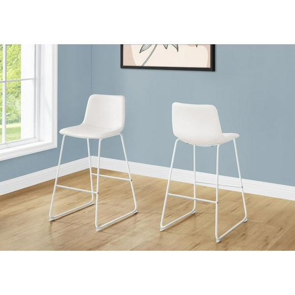 Monarch Specialties Office Chair, Bar Height, Standing, Computer Desk, Work, Pu Leather Look, Metal, White, Contemporary, Modern