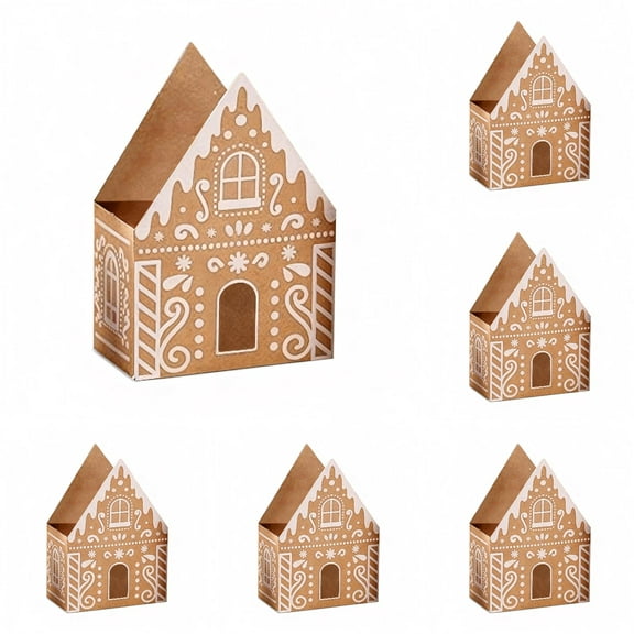 6PCS Christmas Treat Boxes,Candy Gingerbread House Mini Christmas Party Favor Box,Small Paperboard Gift Container for Xmas Holiday Party Treat Cookie Goodie Snack Gift Packaging,6PCS