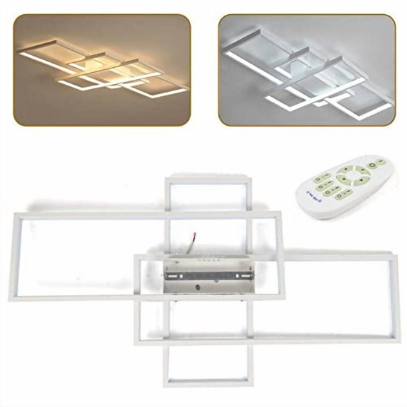OUKANING 43In Modern LED Ceiling Light, Geometric Chandelier Flush Mount Lighting Fixture 3 Colors Chnage with Remote, Close to Ceiling Acrylic Pandent Lamp for Bedroom Living Dini