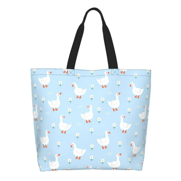 Easygdp Goose White Flowers Bolsas Tote para Mujer, Bolsos de Hombro para Viaje, Bolsos de Mano de Gran Capacidad para Compras y Trabajo