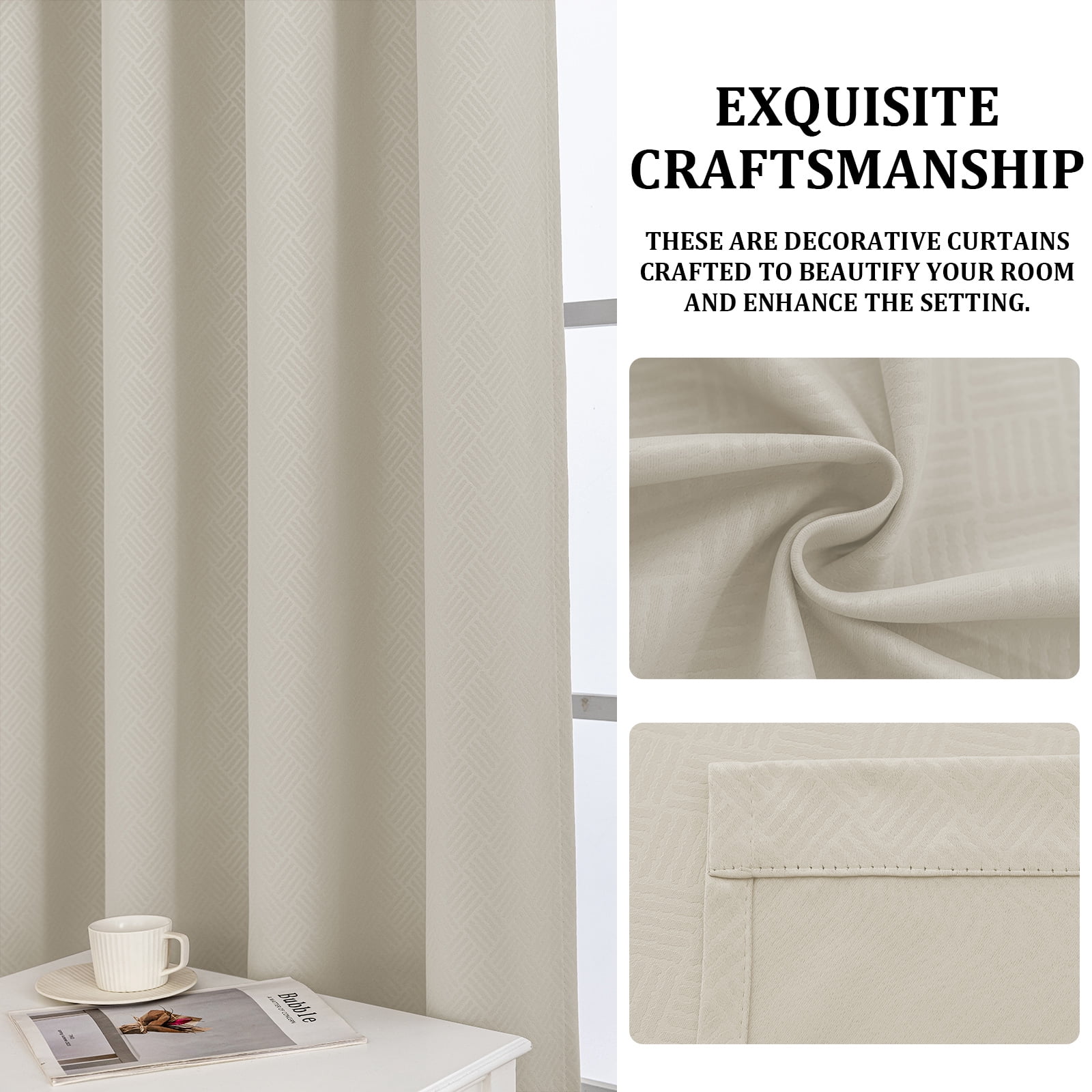 JIATER Blackout Curtains Set of 2 Panels for Bedroom Living Room 42 x 84 in,Thermal Insulated Room Darkening Blackout Curtains with Grommet,Beige