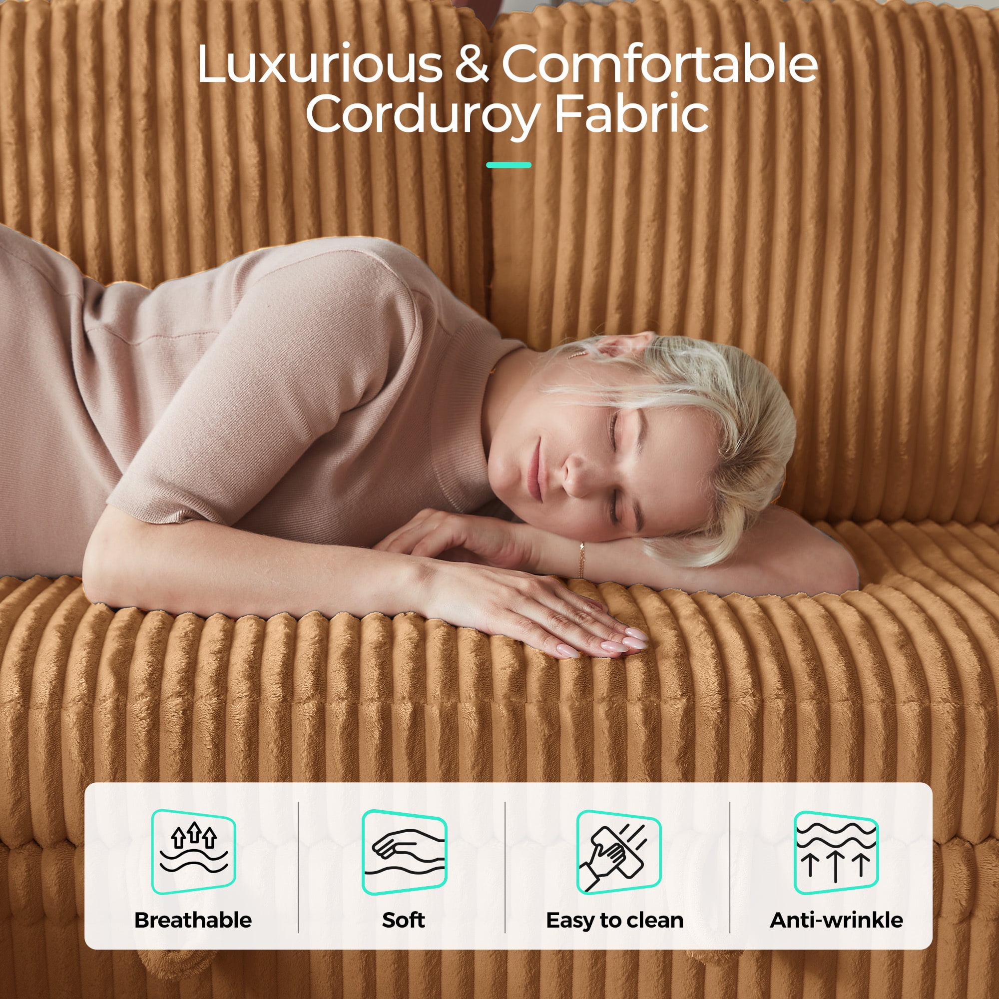 LINSY HOME Modular Sectional Couches for Living Room, Sofa Bed with Storage Seat, Pull Out Couch Bed with Storage Ottoman, Brown