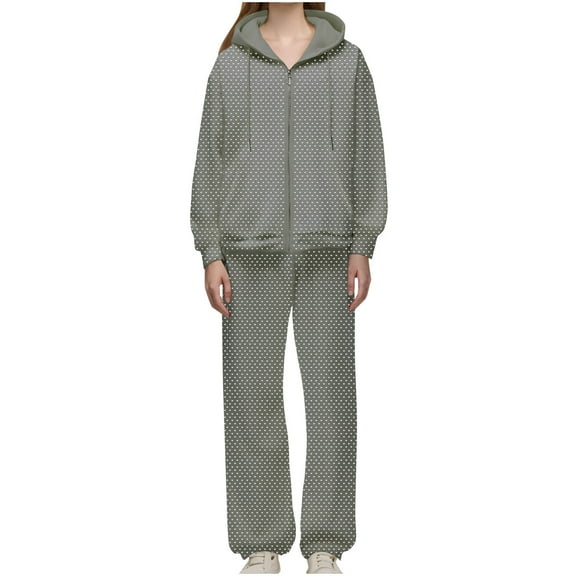 hotojiny Women's Sweatsuit Set Fashion Long Sleeve Hoodies Zip up Sweatshirts Jackets and Wide Leg Sweatpants 2 Piece Outfits