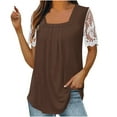 thumbnail image 2 of RYDCOT Women's Lace Short Sleeve Tunic Top Casual Square Neck Shirts Loose Fitting Shirts Blouse 2024 Fashion Summer Clothes Sale Brown, 2 of 6