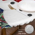 thumbnail image 3 of Navy Blue Snowman Christmas Round Tablecloth, Fitted Table Cover with Elastic for 55"-60" Round Tables, Xmas Snowflake Birds Berry Winter Table Cloth Outdoor Dinning Party Waterproof Tablecloths, 3 of 7