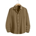 thumbnail image 2 of GUZOM Mens Gauze Long Sleeve Button Down Shirt, Lightweight Breathable Wrinkle Resistant, Relaxed Fit Curved Hem Casual, Solid Khaki,Size L, 2 of 8