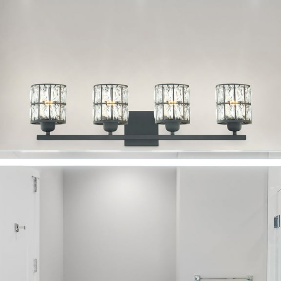 Luxury Cosmopolitan Bath Light, Large Size: 8.00''H x 29.50''W, with Glam Style Elements, Matte Black Finish, UQL4763 from the Casselton Collection by Urban Ambiance