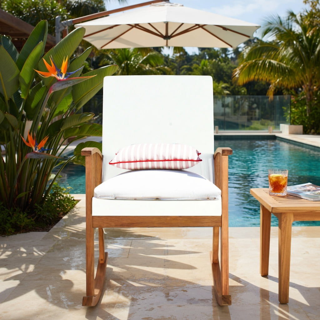 Hommoo Acacia Wood Outdoor Rocking Chair with Removable Washable Cushions, Patio, Backyard & Balcony Seating, Natural